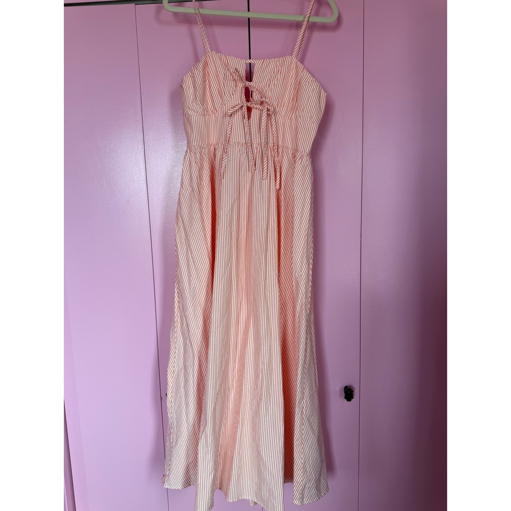 Shein Orange White Striped Tie Front Smocked Back Maxi Dress Large